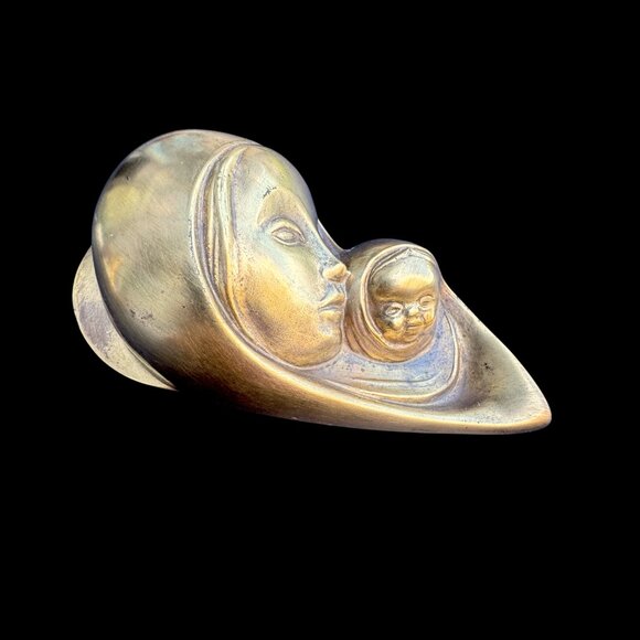 Vintage Brass Mother and Child Virgin Mary Wall Hanging Bust West Germany - Picture 2 of 6